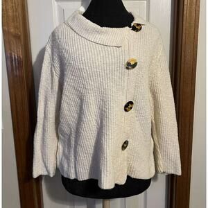 Willow White Knit Cardigan Sweater with Asymmetrical Button Closure, Size M